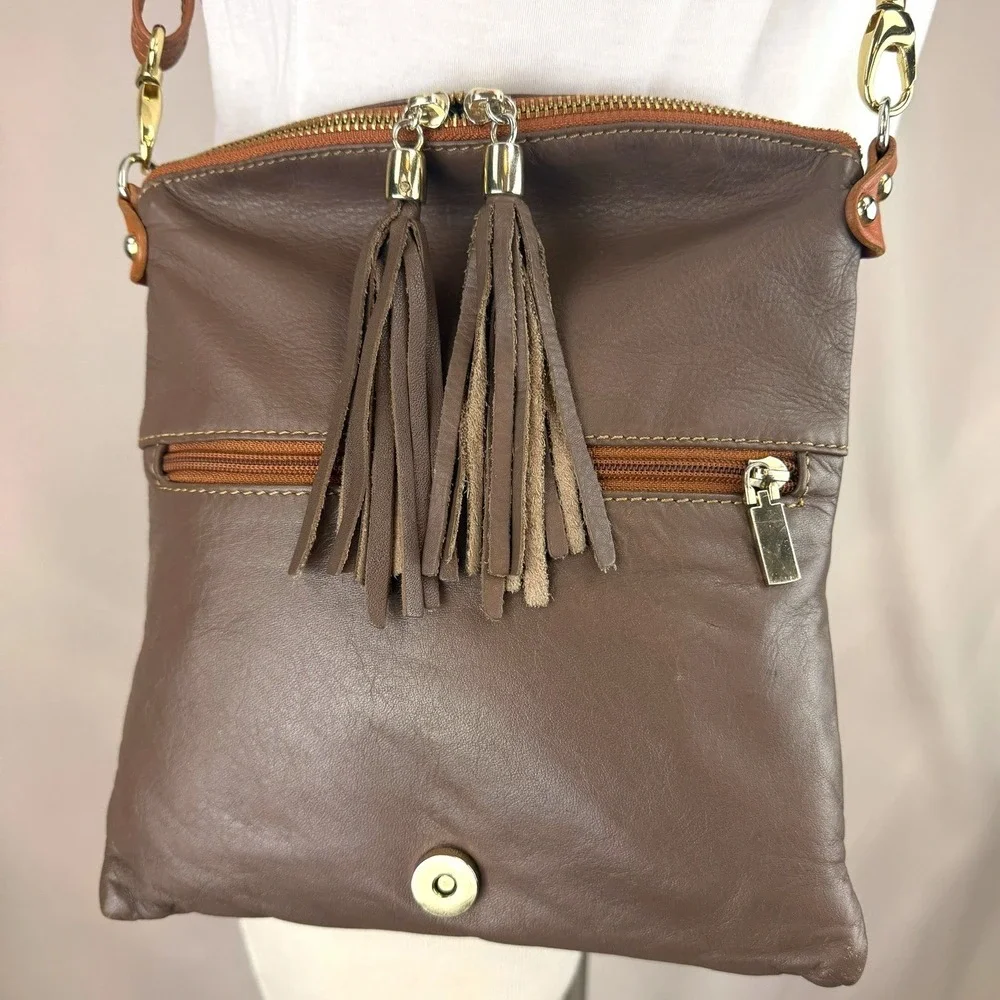 Vintage PONTI FIRENZE Brown Leather Crossbody Purse Bag Tassel Italy Travel